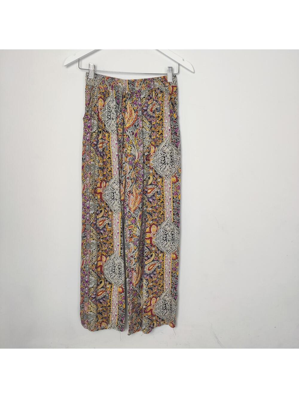 Boho Paisley Wide Leg Pants Palazzo Festival Lounge Pull On Size Small